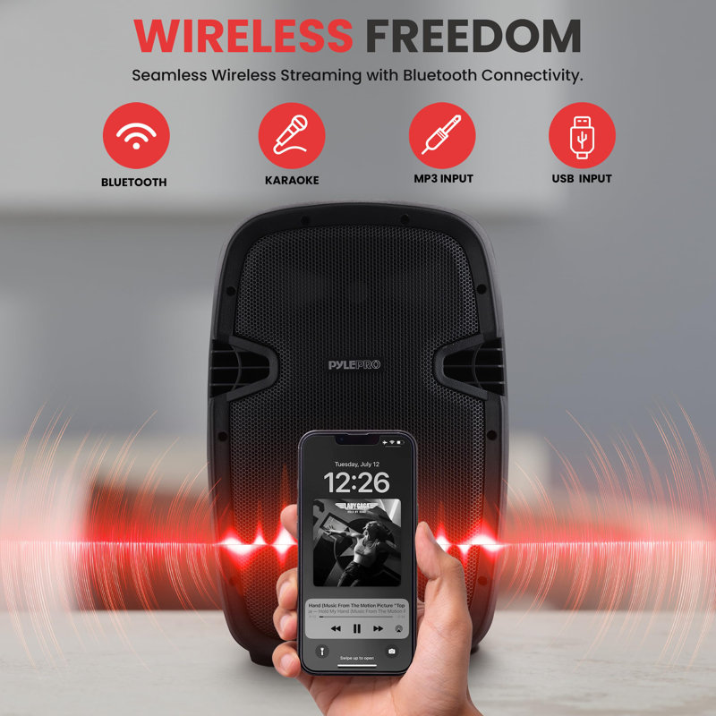 Système de sonorisation portatif sans fil Pyle - Haut-parleurs d'extérieur avec paire de haut-parleurs passifs et passifs compatibles Bluetooth 1000W W / USB SD MP3 AUX - Support 35 mm, 2 supports, microphone, télécommande - Pyle PPHP1049KT