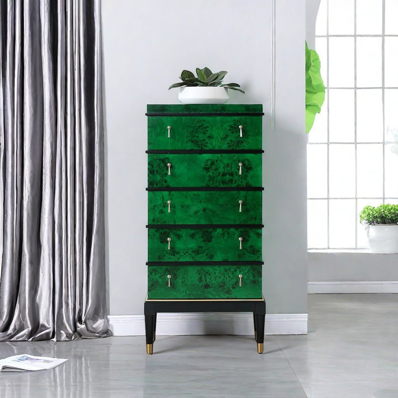Light luxury five drawer living room accent chest, Dark Green