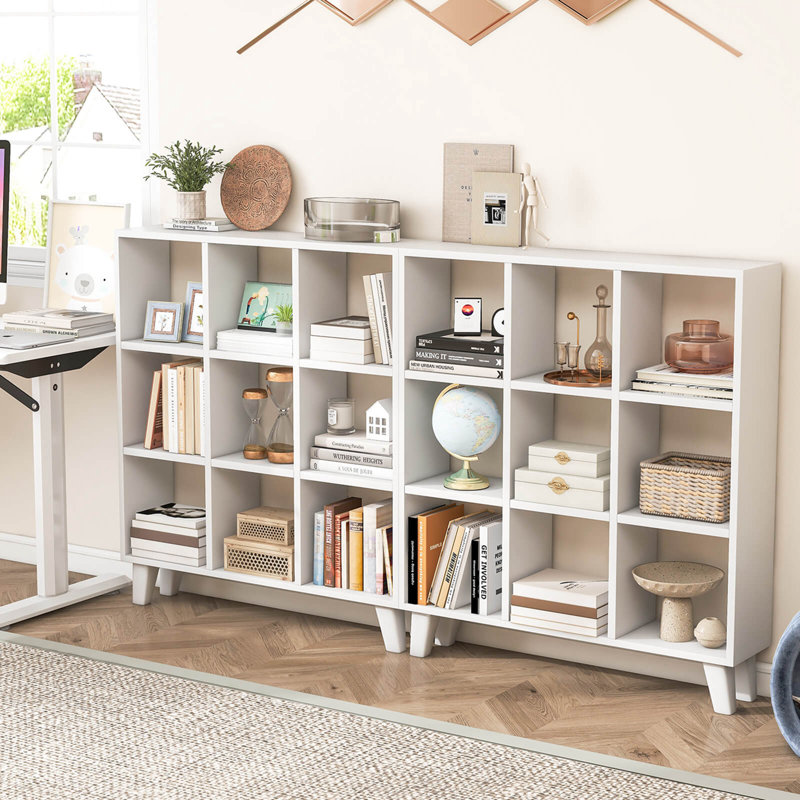 Bibliothèque 9 pièces Ebern Designs avec 6 cubes et 6 pieds amovibles, Blanc