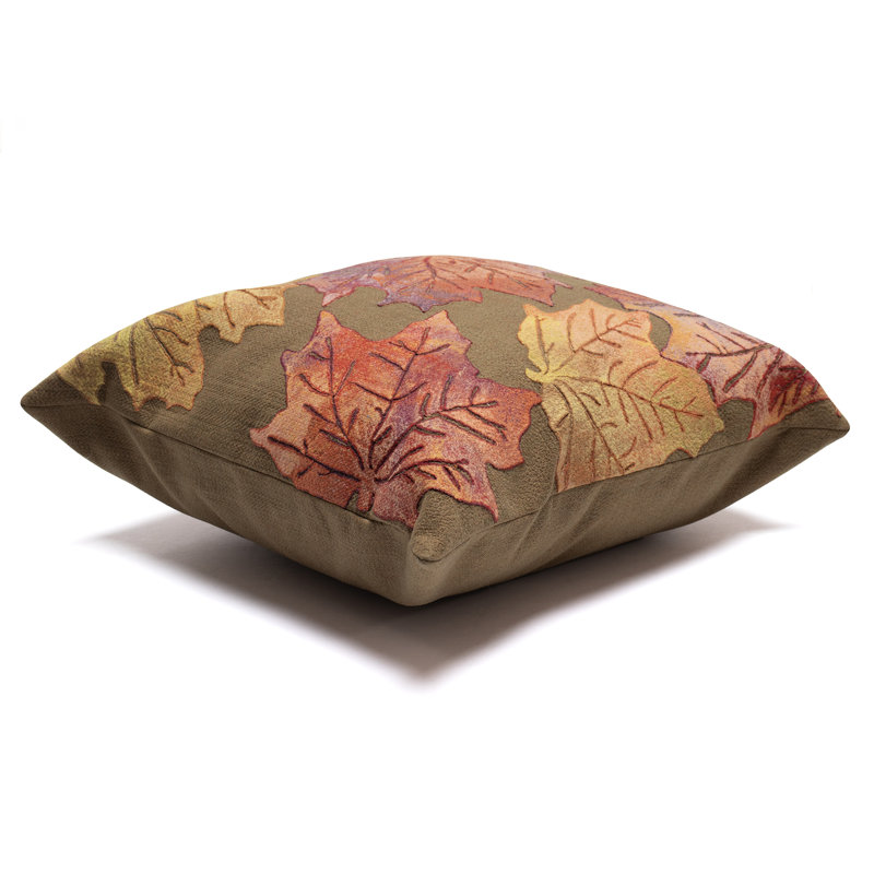 20" Square Caramel and Orange Polyester Leaf Toss Pillow