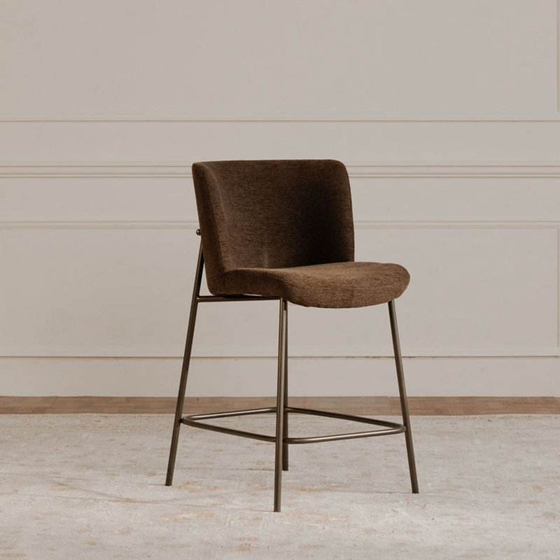 Early Upholstered Stool, Bar Stool (30.3" Seat Height), Dark Brown Polyester