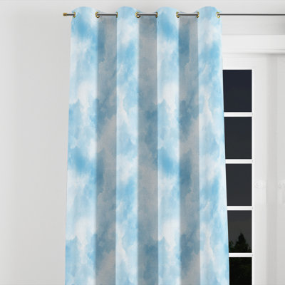 Coastal Velvet Curtains - Abstract Blue Fog Grommet Curtain - 1 Panel