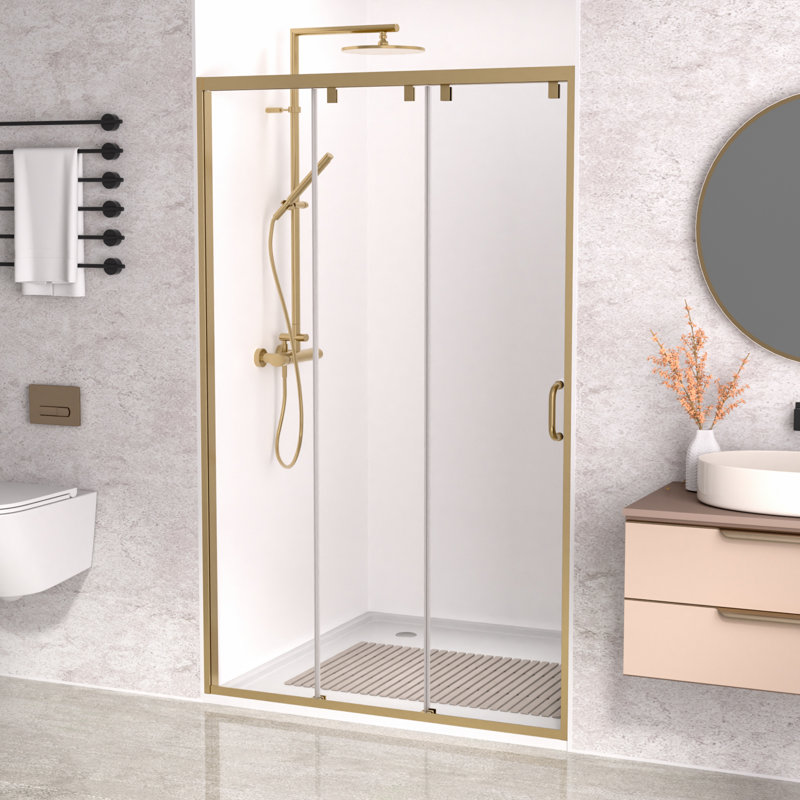 Porte de douche coulissante encadrée l 48 po x H 76 po, verre trempé transparent de 5/16 po (8 mm) avec revêtement facile à nettoyer