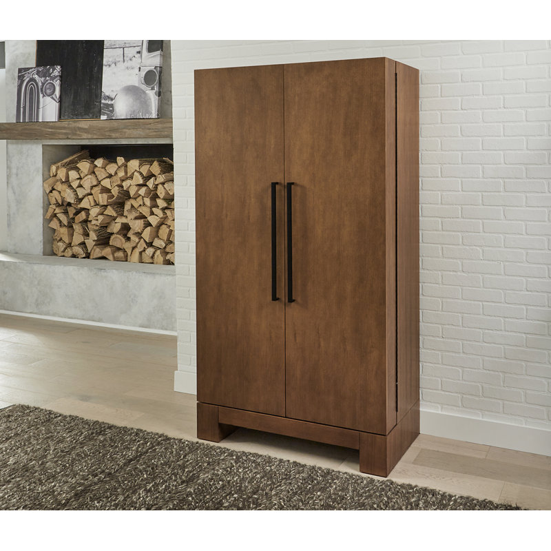 American Heritage Alta Wine & Spirit Cabinet - Brushed Walnut Finish with Glass Racks, Locking Storage & Ample Drawer Space