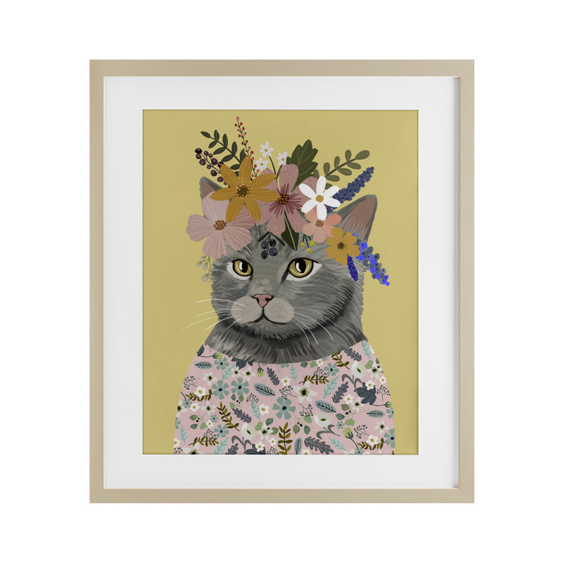 «Spring Cat Floral Portrait», reproduction encadrée sous verre, design par Mia Charro, H 21 po x l 17 po