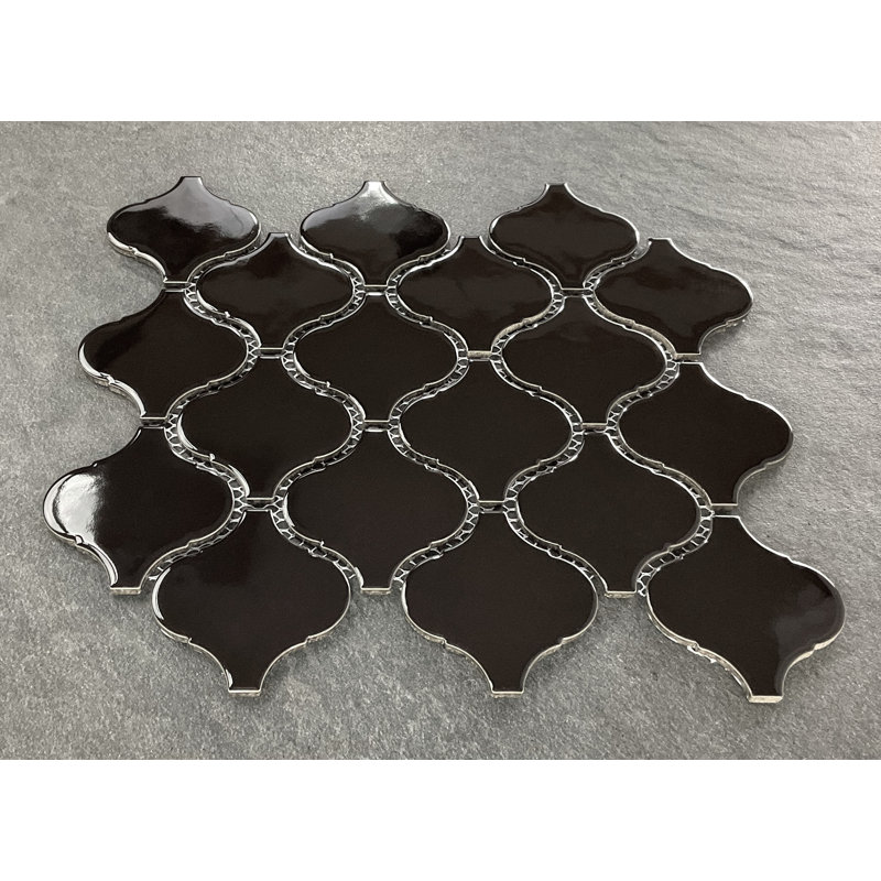 3" x 3" Porcelain Arabesque Mosaic Tile, Black