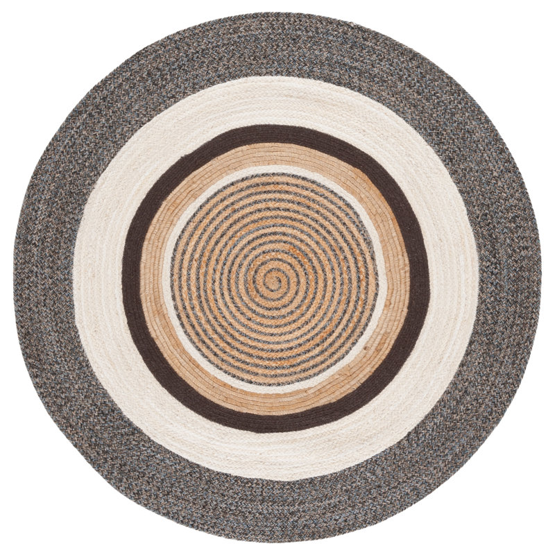 Natural Fiber Handwoven Jute & Cotton Geometric Rug in Brown/Ivory, Round 6'