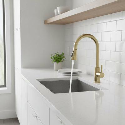 High Arc Single Handle Kitchen Faucet with Pull Down Sprayer, Stainless Steel, Fits 1 or 3 Holes, Ideal for Farmhouse RV Laundry Bar
