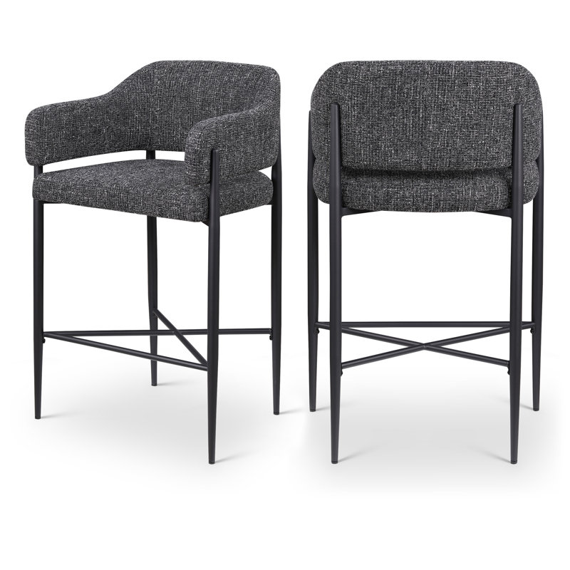 Tabouret de comptoir en tissu Sylas, Tissu de polyester noir