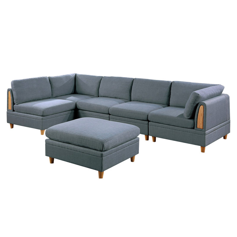 Contemporary Living Room Furniture 6Pc Modular Corner Sectional Set Dorris Fabric Couch 2X Wedges 3X Armless Chair And 1X Ottoman