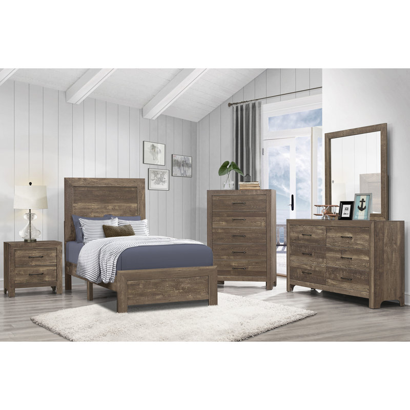 Rustic Brown Finish Twin Bed - Headboard, And Rails For Bedroom Place Wood Engineered Furniture Piece, Twin, Brown