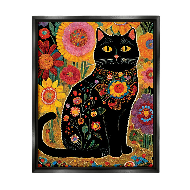 Ba-499-Chat flottant avec motifs floraux, encadré sur toile par Gary Shergill Designs, H 21 po x l 17 po x P 1,7 po