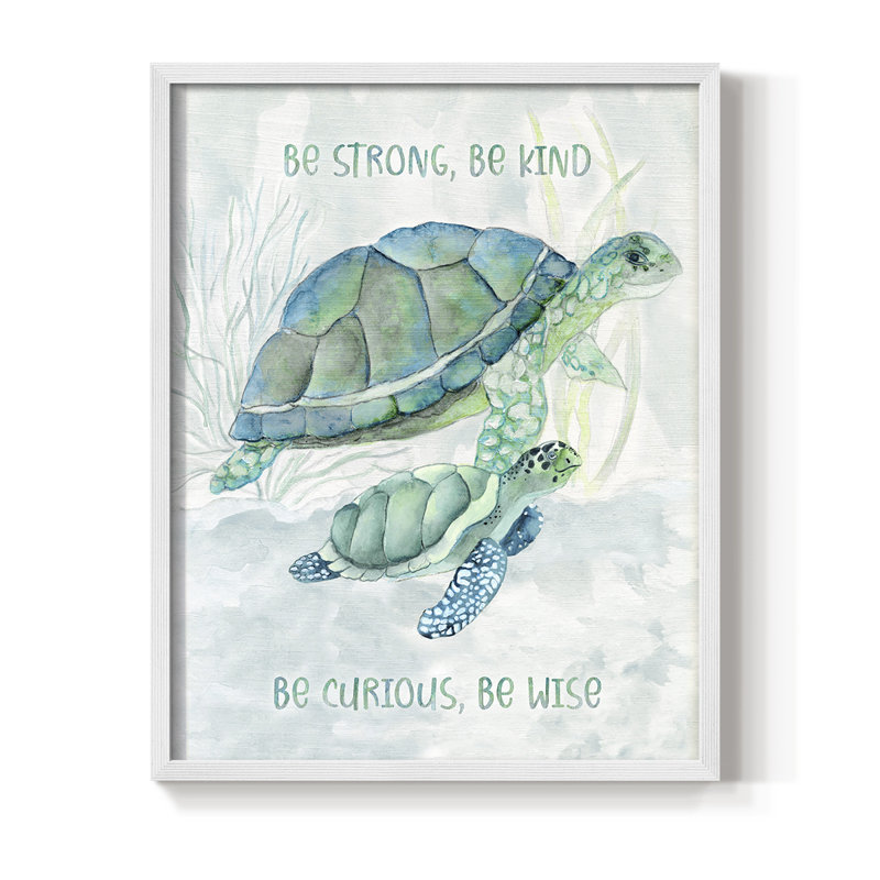 «Turtle Family I», reproduction encadrée - bois massif, H 11 po x l 9 po, Blanc
