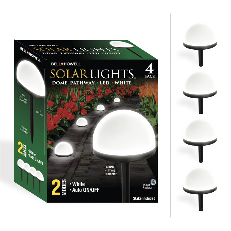 Bell + Howell Solar Powered Dome Pathway Lights with Auto On/Off, Set of 4