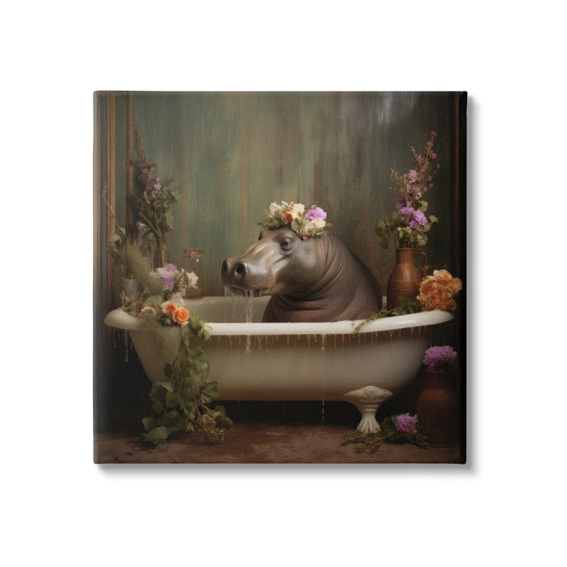 Baignoire hippopotame rétro sur toile, H 36 po x l 36 po x P 1,5 po
