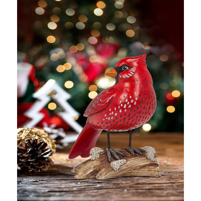Standing Cardinal On Log Figurine