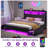 Modern Platform Bed Frame with LED Lights, USB Charger, 4 Storage Drawers & Bookshelf Headboard-1269240609-1231716789