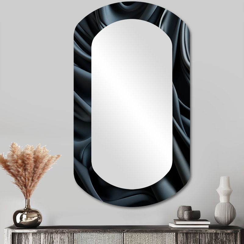 Silk Fractal Noir curves I - Fractal Cylinder Unique Wall Mirror, Modern Asymmetrical Mirror, Printed Metal Art, 43" x 23"