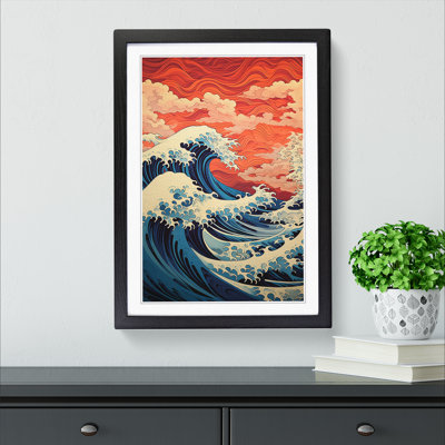Wave Japanese Geometric Art - Framed Print