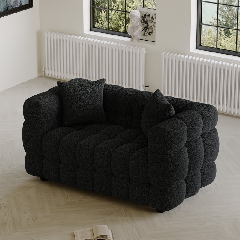 Canapé deux places Teddy de 55 pouces avec capitonnage à bulles, Black