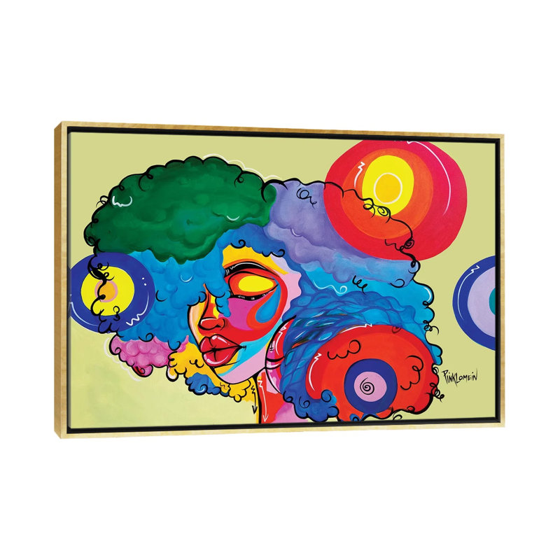 « Bali » par Pinklomein-impression d’art graphique, H 26 po x l 40 po x 1,5 po, Toile encadrée d'or, Pas de tapis