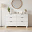 Commode double 6 tiroirs l 53 po, commode cannelée moderne à dessus large, commode en bois manufacturé blanc pour chambre à coucher et salon