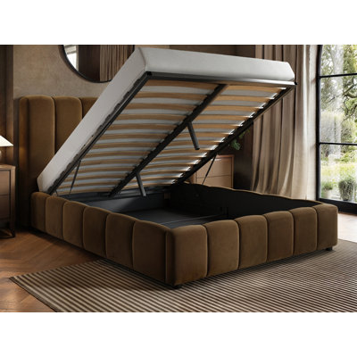 Emilie Ribbed Double Ottoman Bed Brown Velvet
