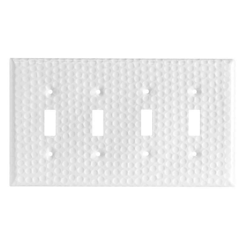 Hand Hammered 4-Gang Toggle Light Switch Standard Wall Plate, Classic White