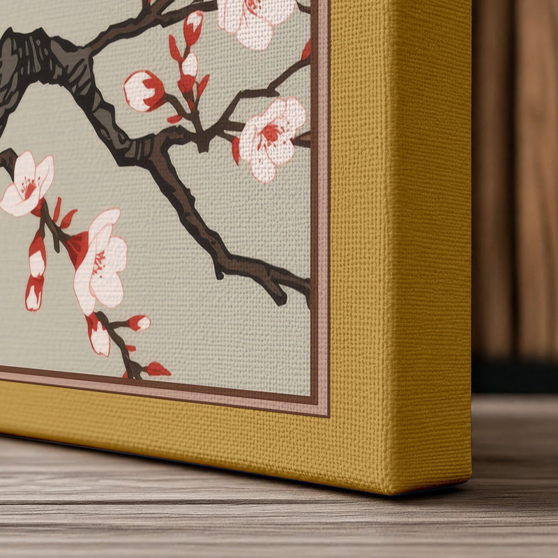 Spring Blossom Branch Japandi - Wrapped Canvas, 24x16 - 61.0 x 40.6 cm, Ochre Border