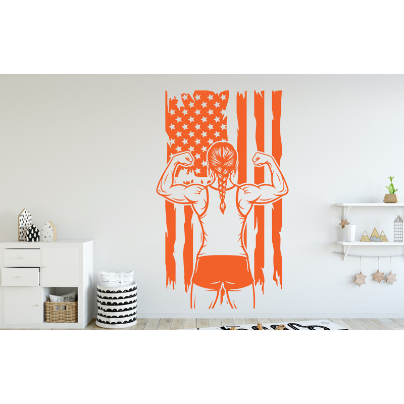 Adhésif décoratif fille lutteur, Wrestling American Flag, 35 po x 55 po, Rouge