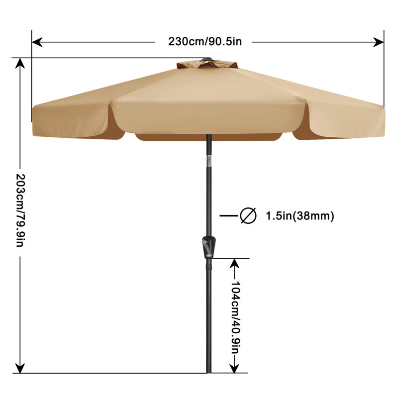 Parasol de marché festonné Holmquist avec inclinaison et levage à manivelle, Kaki, 7.5'