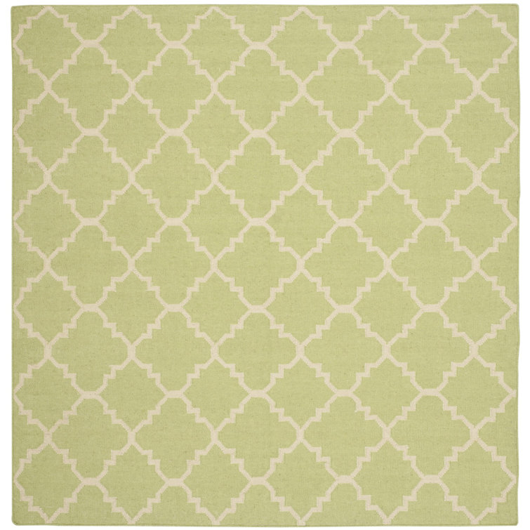 Estevez Hand Woven Flat Weave Wool/Cotton Geometric Rug in Ivory/Light Green