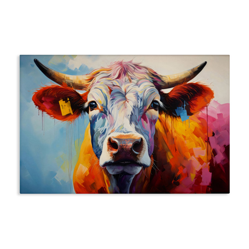 Portrait coloré de bovins sur toile, design par LSR Creative Studio, H 16 po x l 24 po