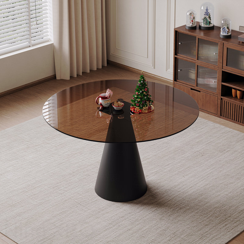 35-Inch Round Glass Dining Table Tempered Glass Tabletop Carbon Steel Legs