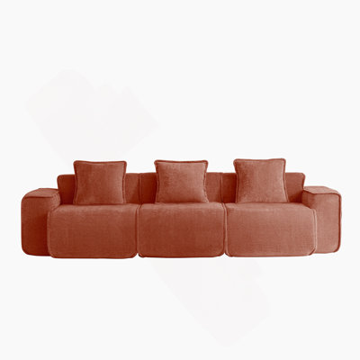 Streamlined Design Deep Seat Modular 4 Seat Boneless Sofa With French Edge Piping,No Assembly Required, Modern Modular 4 - Seat Sofa Couch With Throw Pillows,Velvet Fabric Green