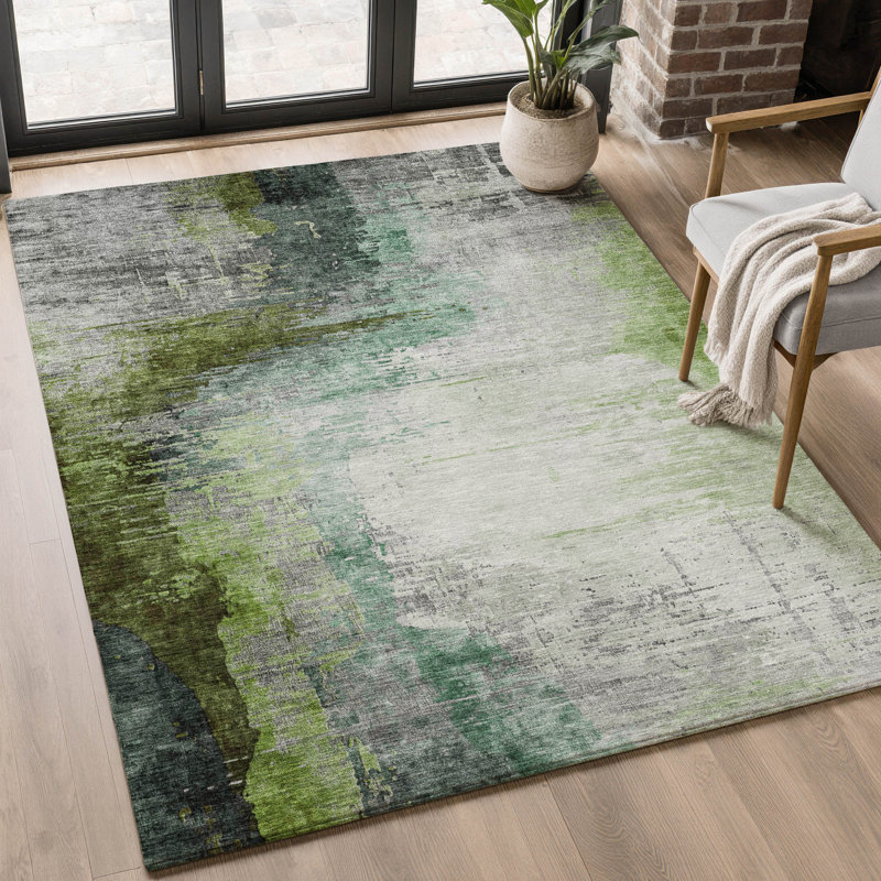Premium Machine Washable Mayfield Abstract Rug, Green, 2'6" x 3'10"