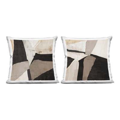 Ensemble de 2 coussins décoratifs imprimés Neutral Fragmented Geometric Shapes, design par Susan Jill