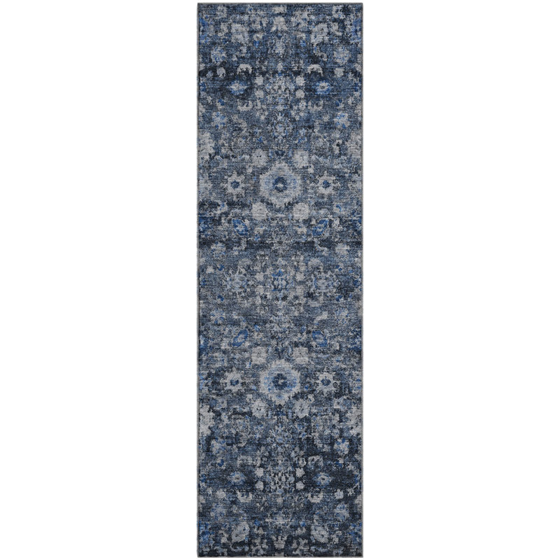 Premium Machine Washable Cerrito Blue Rug, Runner 2'3" x 7'6"
