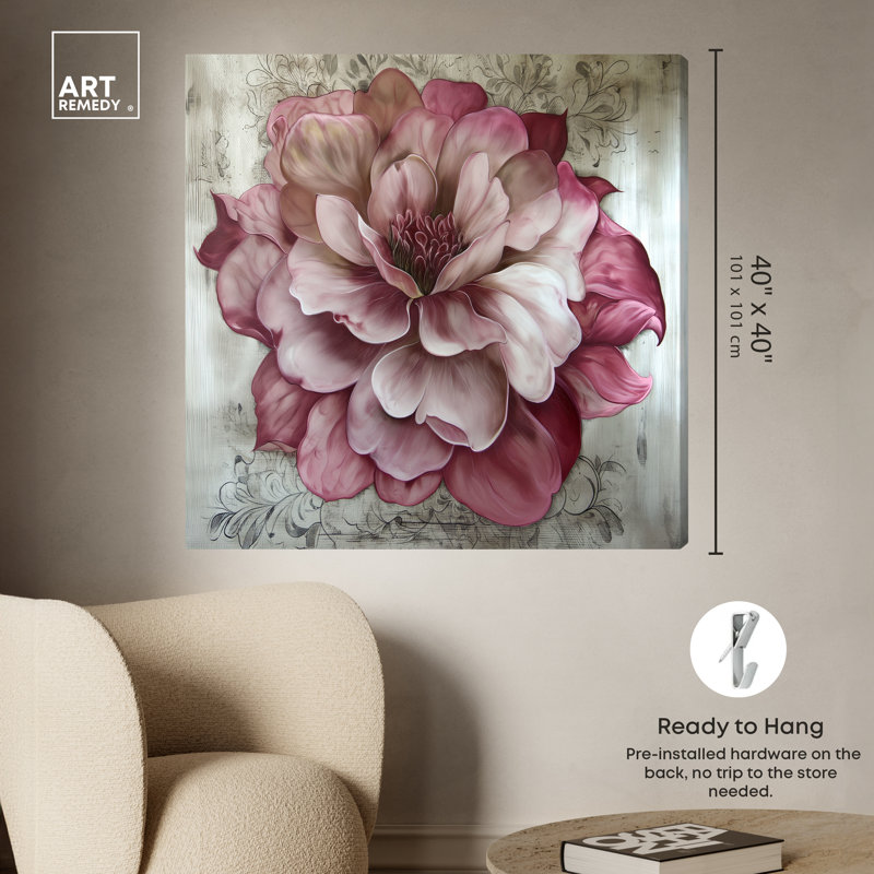 Darla Pink and White Floral Canvas Wall Art, 40" x 40"