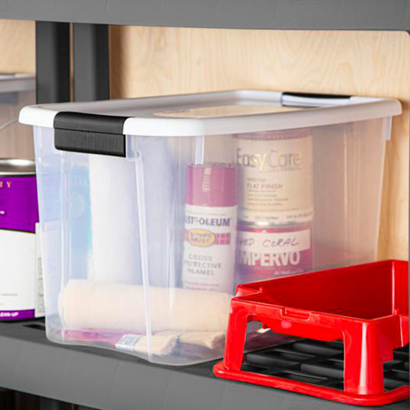 Sterilite Clear Plastic Stackable Storage Bin with White Latch Lid