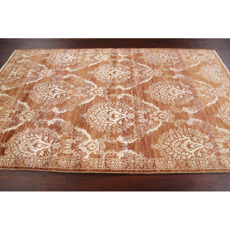 Tapis unique brun / blanc nouvel âge noué à la main 4 pi 8 po x 8 pi