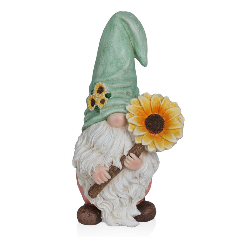 21"H Gnome with Sunflower Garden Statue