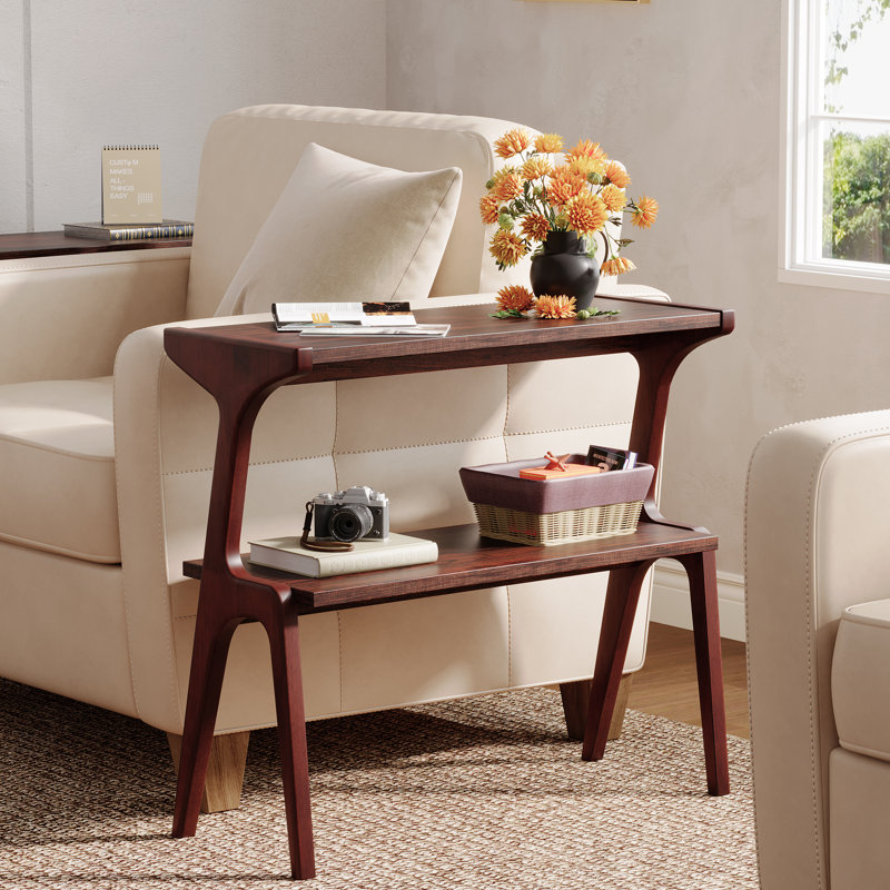 Table de bout mince Nekayla avec pieds en bois massif, Bourgogne