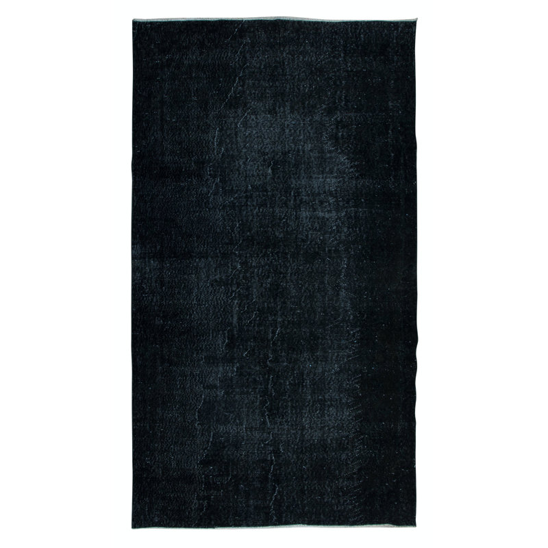 Tapis noir en laine fabriqué à la main 5,7 x 9,8 pi Anatolian