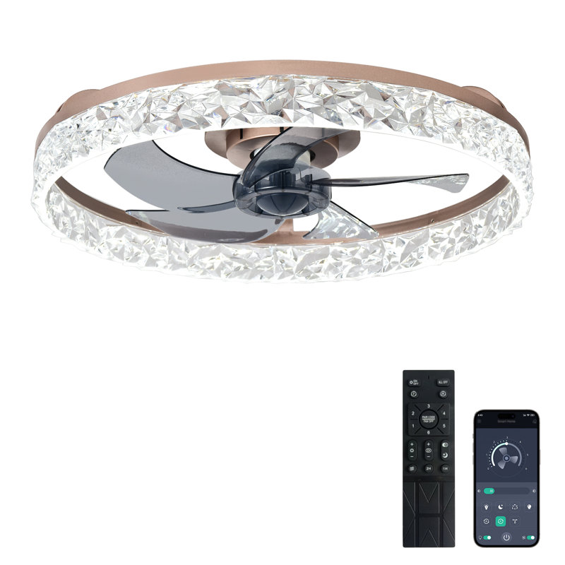 Ventilateur de plafond extra-plat Depuley 50 cm avec éclairage, silencieux, application et télécommande, DEL 3 CCT à intensité variable, montage encastré pour chambre, brun