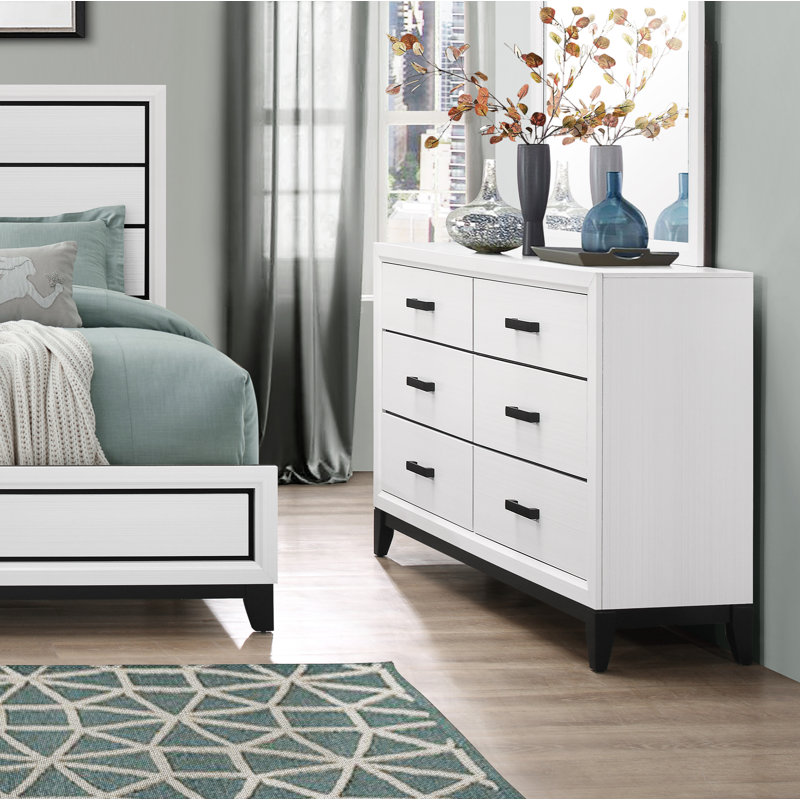 Commode double 6 tiroirs Keaunte, Blanc