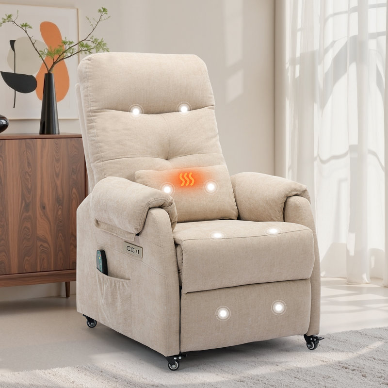  KORSER Recliner Chair , Electric Recliner With Heat And Massage, Recliners With Wheels, Swivel Recliner With USB Ports, Side Pockets