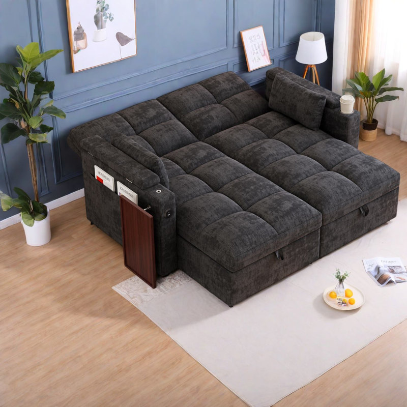 Canapés d'angle avec rangement, divan-lit ajustable en chenille, petit appartement moderne, Noir