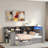 Wood Daybed With Storage Shelves, 2 Drawers, Charging Station, Led, Desk And Upholstered Headboard-727486333-727486334
