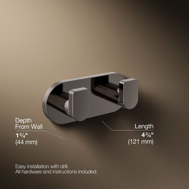 Composed Wall Mounted Double Robe Hook, Vibrant Titanium